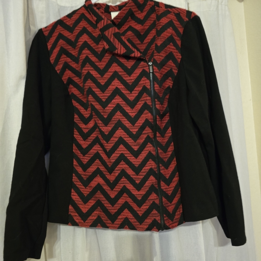 Chico's red/black chevron zip jacket, size 1 (M) - Picture 1 of 4
